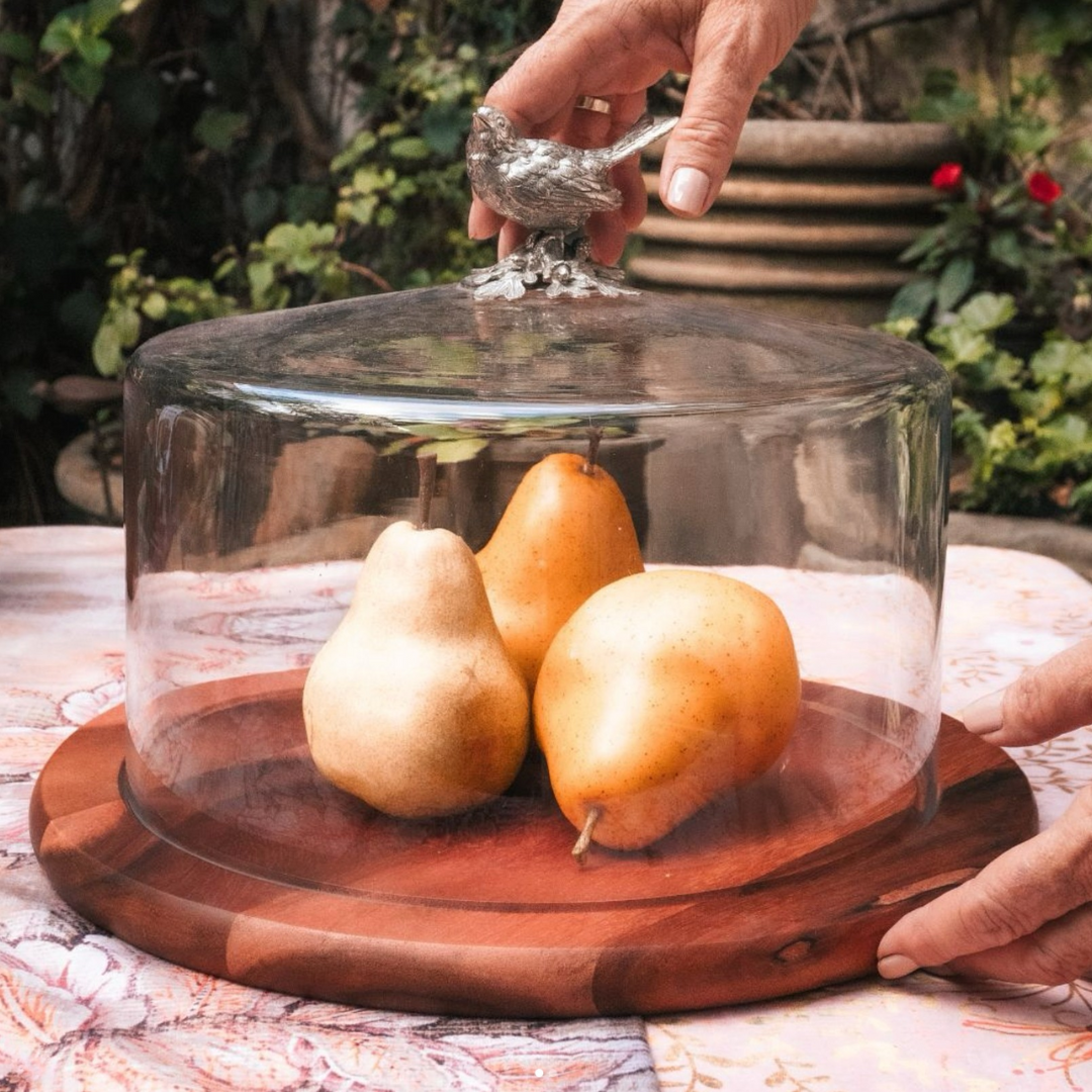 TABLA DE QUESO CON CUBIERTA DE VIDRIO PAJARO