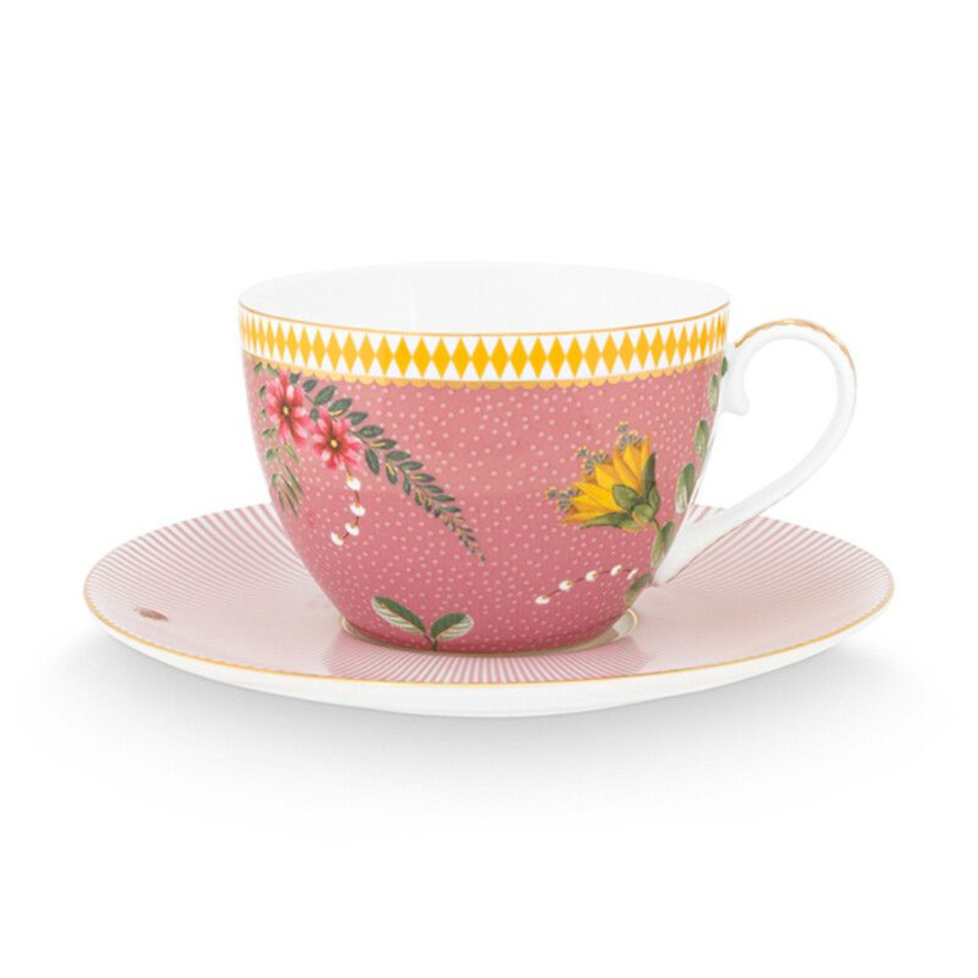 TAZA Y PLATO ROSA