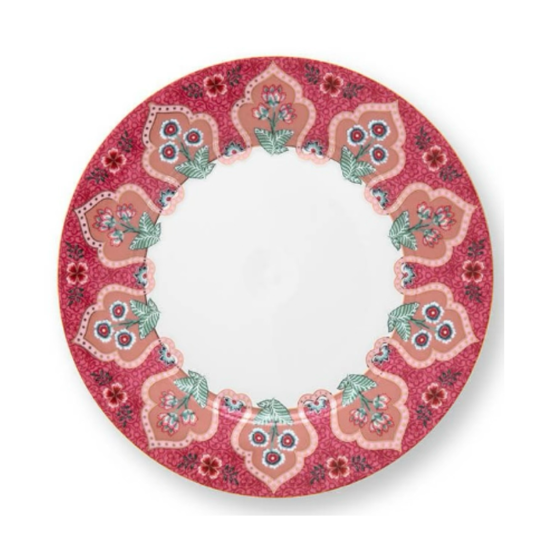 PLATO POSTRE FLORES FESTIVAL DECO AZUL CLARO 21CM