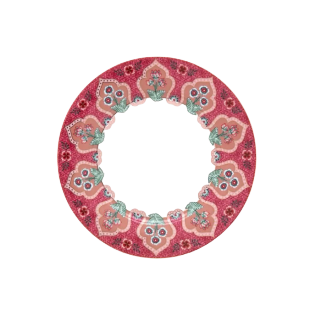 PLATO POSTRE FLORES FESTIVAL DECO AZUL CLARO 21CM