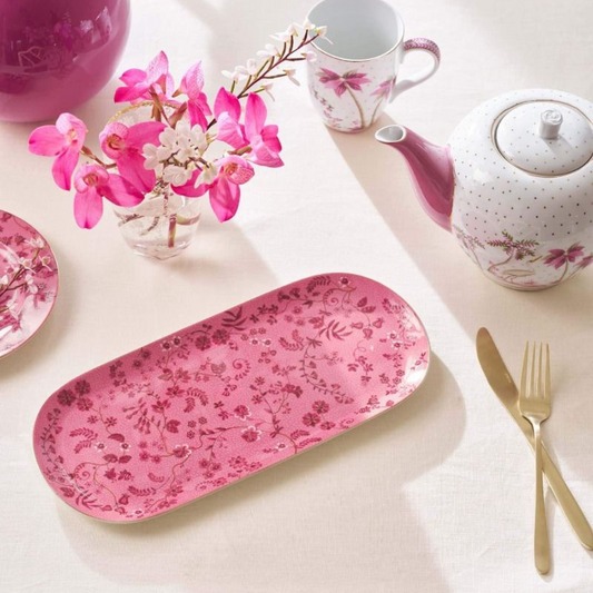 BANDEJA TORTA RECTANGULAR JOLIE FLORES ROSA