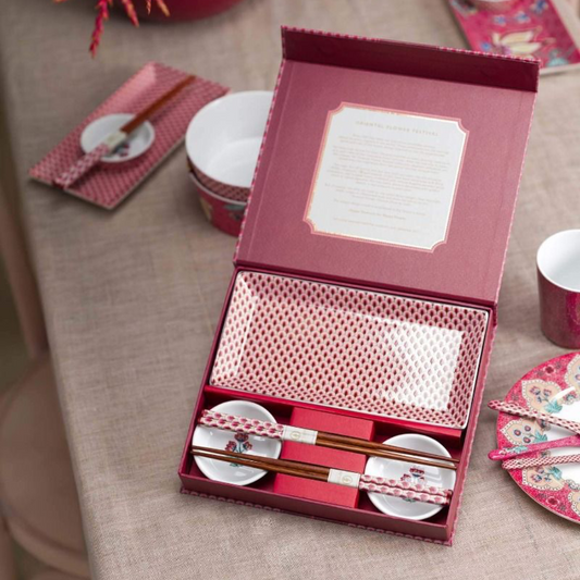 SET x 6 JUEGO DE SUSHI FESTIVAL FLORES ROSADO