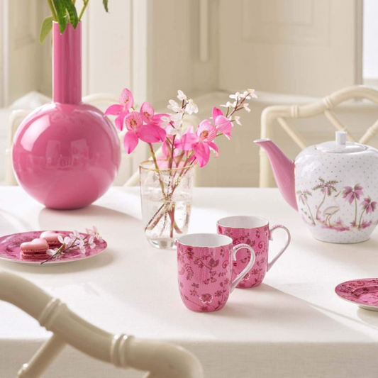 SET X2 MUGS PEQUEÑOS JOLIE FLORES ROSA