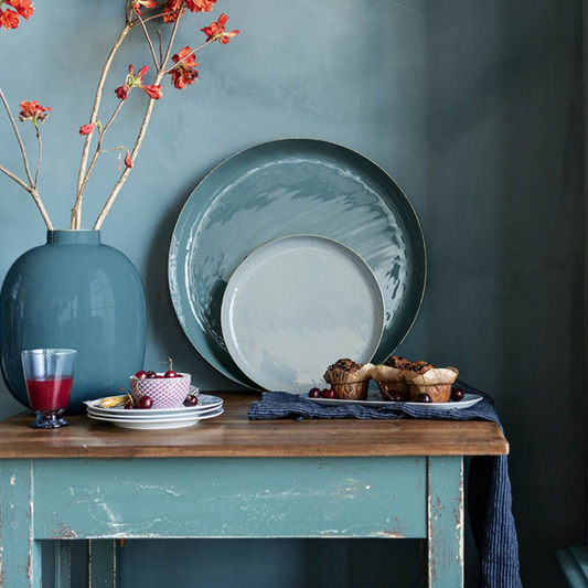 BANDEJA REDONDA GRANDE METALICA AZUL