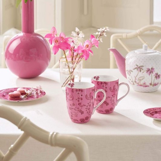 SET X2 MUGS GRANDES JOLIE FLORES ROSA