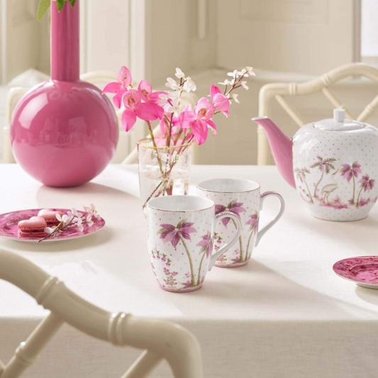 SET X2 MUGS GRANDES JOLIE PUNTOS ORO ROSA