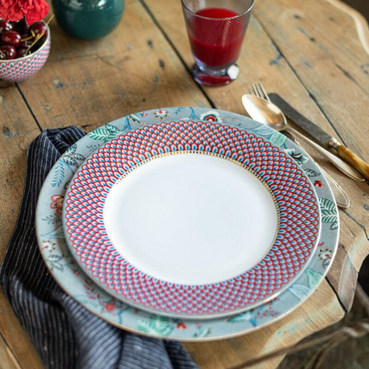 PLATO FLOWER FESTIVAL SCALLOP ROJO AZUL CLARO