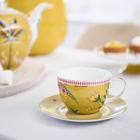 TAZA Y PLATO AMARILLO