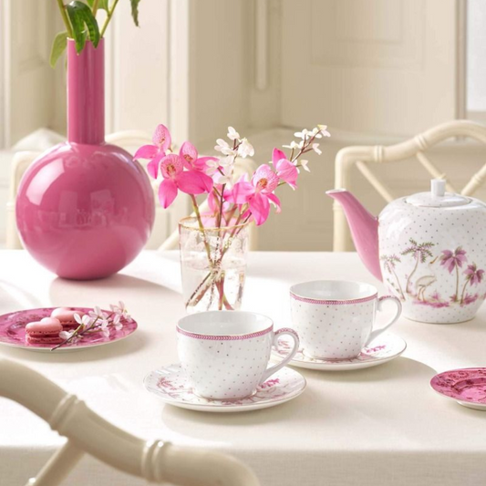 SET X2 TAZAS Y PLATOS JOLIE PUNTOS ORO ROSA