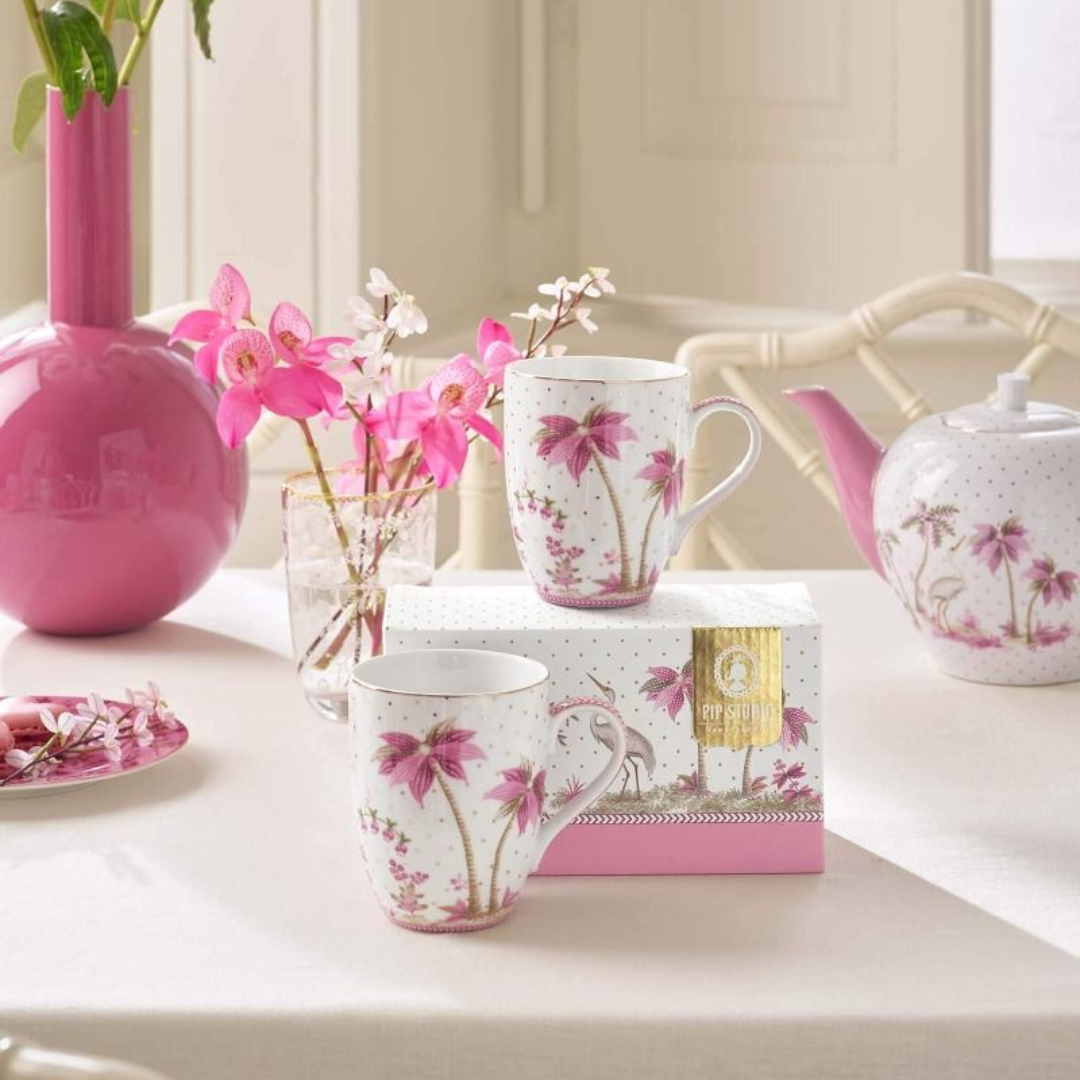 SET X2 MUGS GRANDES JOLIE PUNTOS ORO ROSA