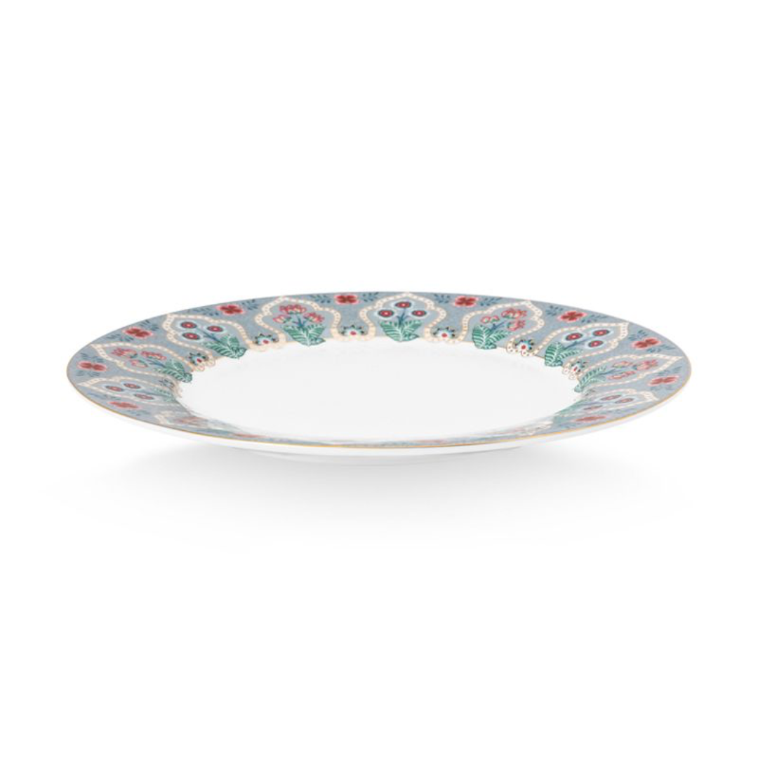 PLATO POSTRE FLORES FESTIVAL DECO AZUL CLARO