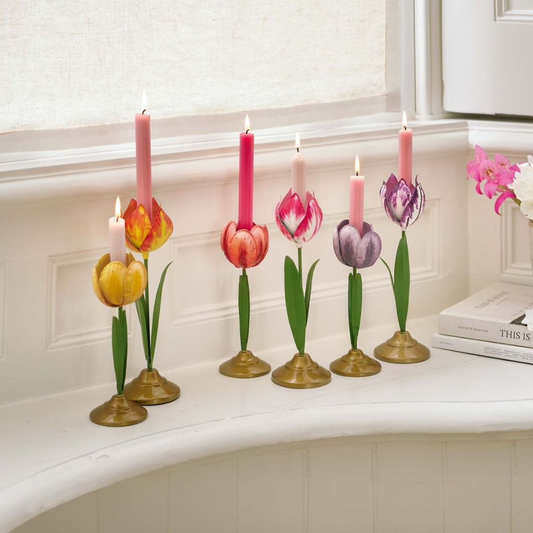 SET X2 PORTAVELAS TULIPÁN METÁLICO ROSA