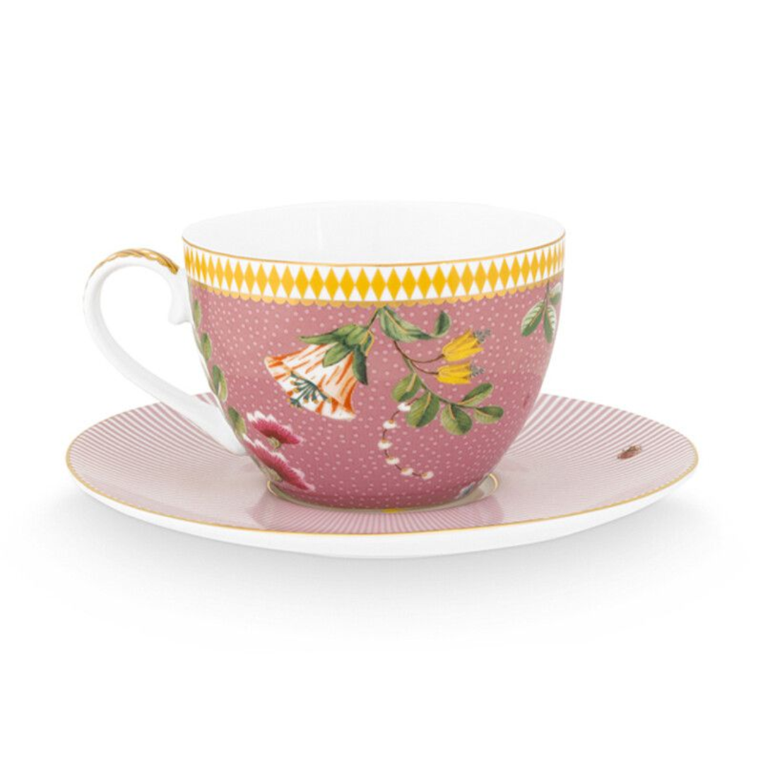 TAZA Y PLATO ROSA
