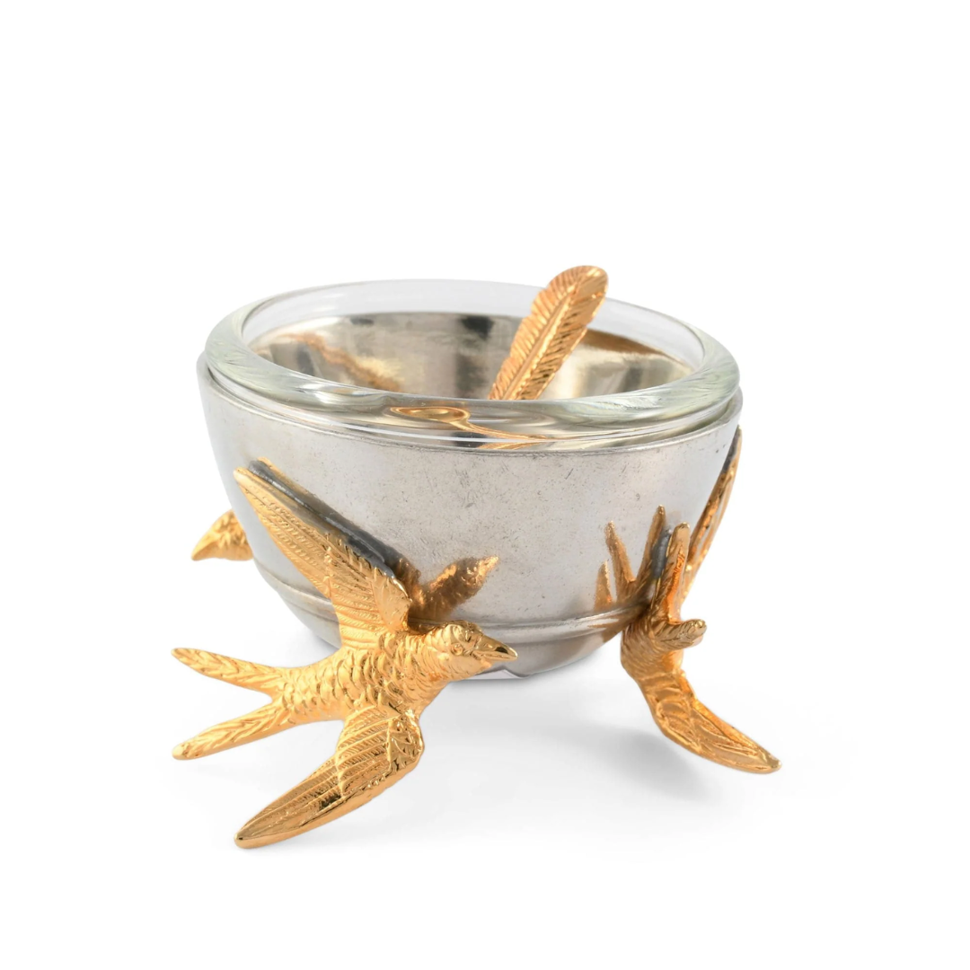 SALERO DORADO PAJARO VOLADOR Y CUCHARA