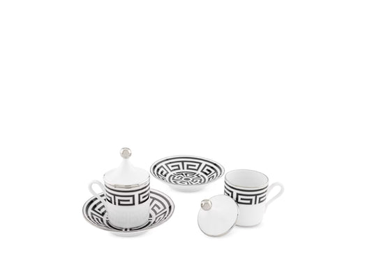 TAZA Y PLATO EXPRESO CON TAPA LABIRINTO NEGRO