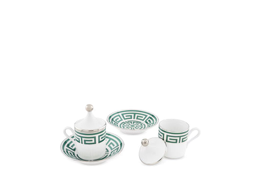 TAZA Y PLATO EXPRESO CON TAPA LABIRINTO SMERALDO