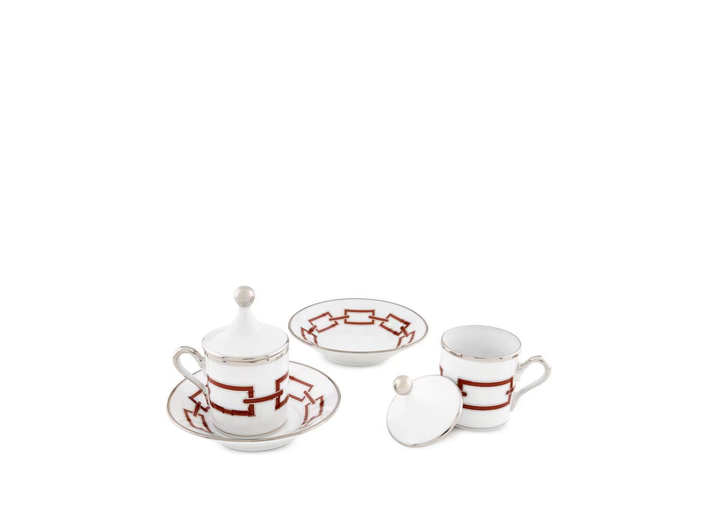 TAZA Y PLATO EXPRESO CON TAPA CATENE SCARLATTO