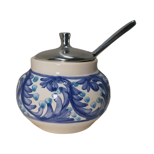 AZUCARERA CERAMICA RAPA PELTRE Y CUCHARA