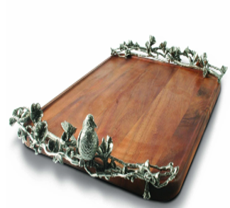 TABLA PARA QUESOS CON PAJAROS Y NIDO EN PELTRE