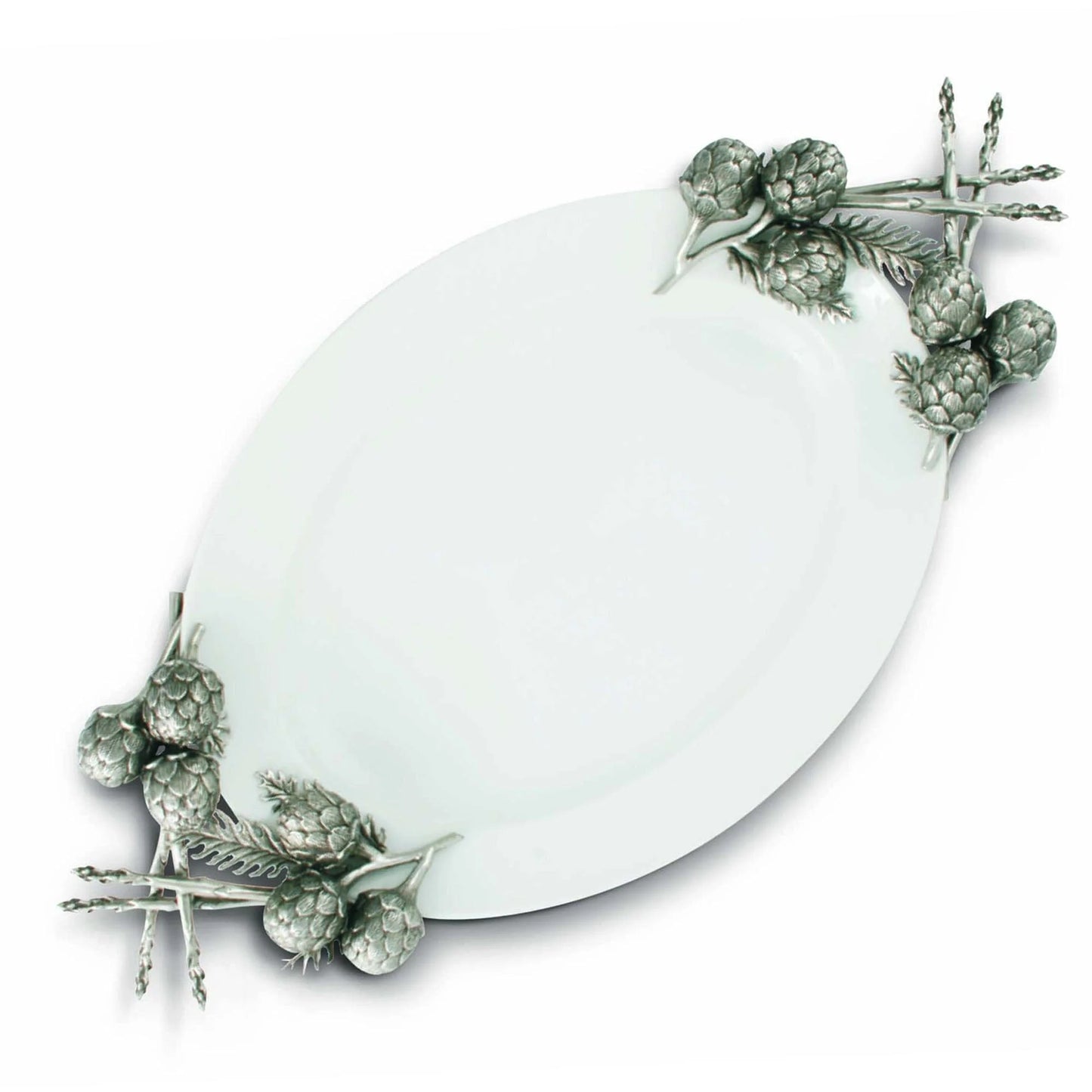 BANDEJA EN CERAMICA CON ALCACHOFAS EN PELTRE