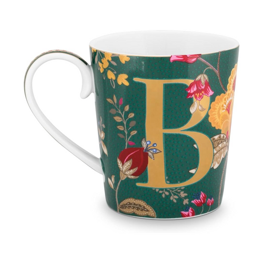 MUG VERDE LETRA B ALPHABET FLORAL FANTASY