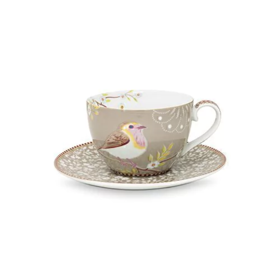 TAZA Y PLATO CAQUI EARLY BIRDS 280ml