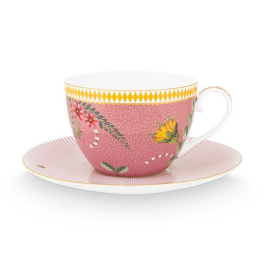 TAZA Y PLATO ROSA