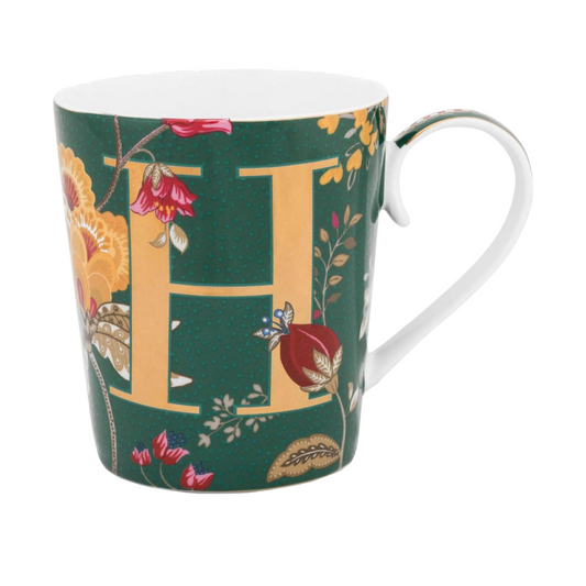 MUG VERDE LETRA H ALPHABET FLORAL FANTASY