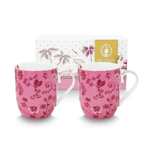 SET X2 MUGS PEQUEÑOS JOLIE FLORES ROSA