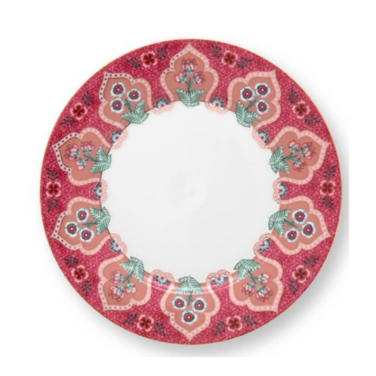 PLATO POSTRE FLORES FESTIVAL DECO AZUL CLARO 21CM