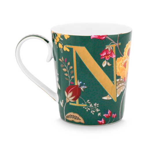 MUG VERDE LETRA N ALPHABET FLORAL FANTASY