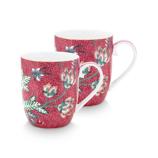 JUEGO DE DOS MUGS GRANDE FLOWER FESTIVAL ROSA OSCURO