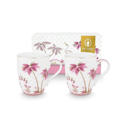SET X2 MUGS GRANDES JOLIE PUNTOS ORO ROSA