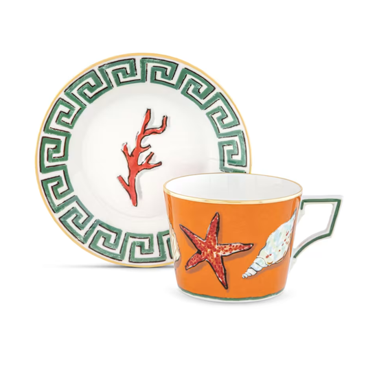 JUEGO DE 2 TAZA TE CON PLATO ROCK ORANGE IL VIAGGIO DI NETTUNO