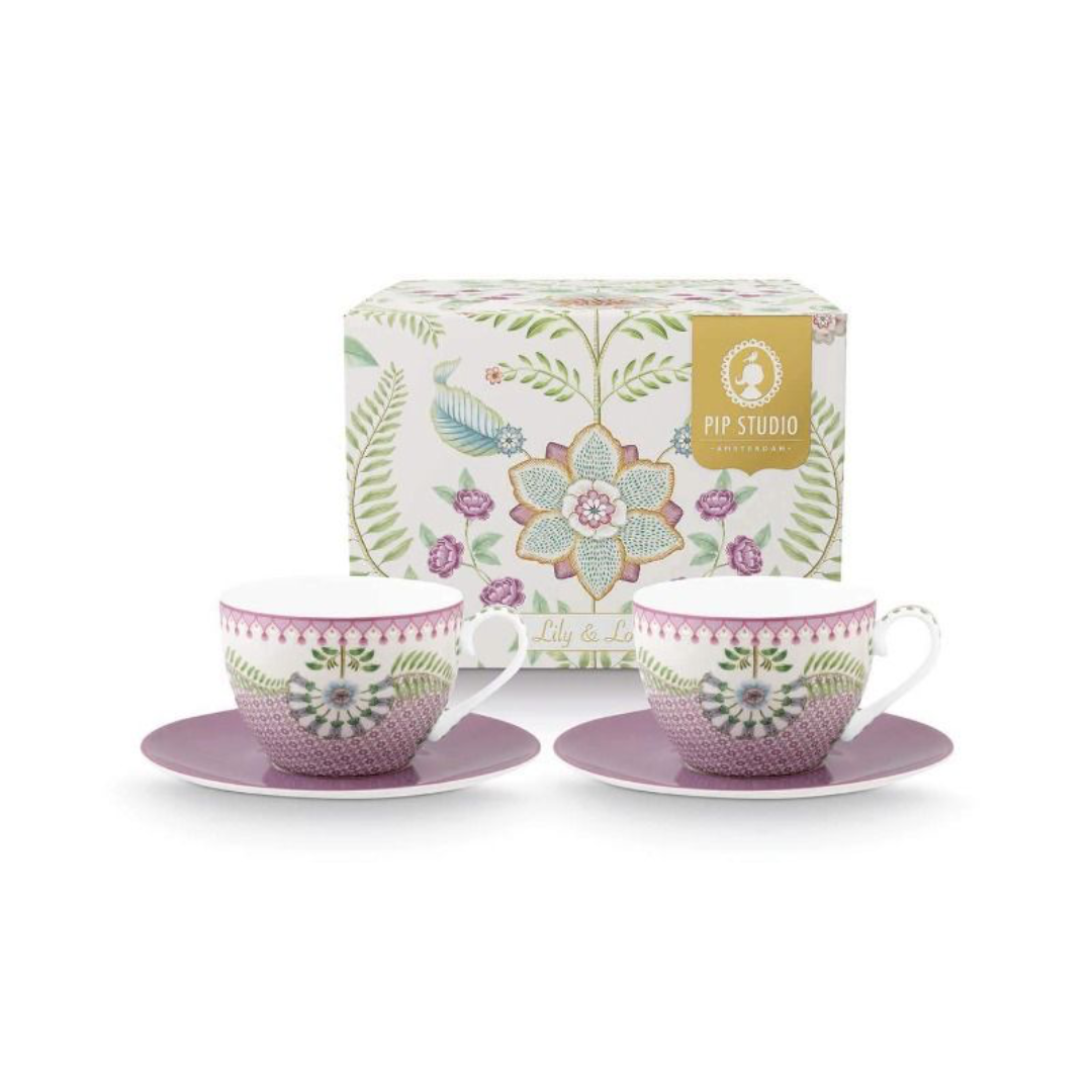 SET 2 TAZAS PARA CAPUCHINO Y PLATO LILY & LOTUS LILA280ML