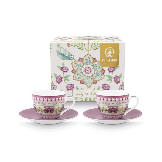 SET 2 TAZAS DE CAFE ESPRESSO Y PLATO LILY & LOTUS LILA 120ML