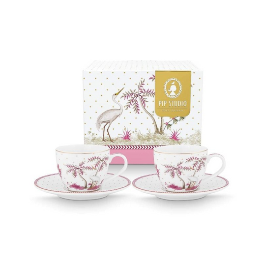 SET X 2 TAZAS ESPRESSO Y PLATOS JOLIE PUNTOS ORO ROSA