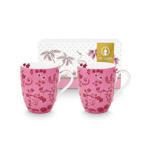 SET X2 MUGS GRANDES JOLIE FLORES ROSA
