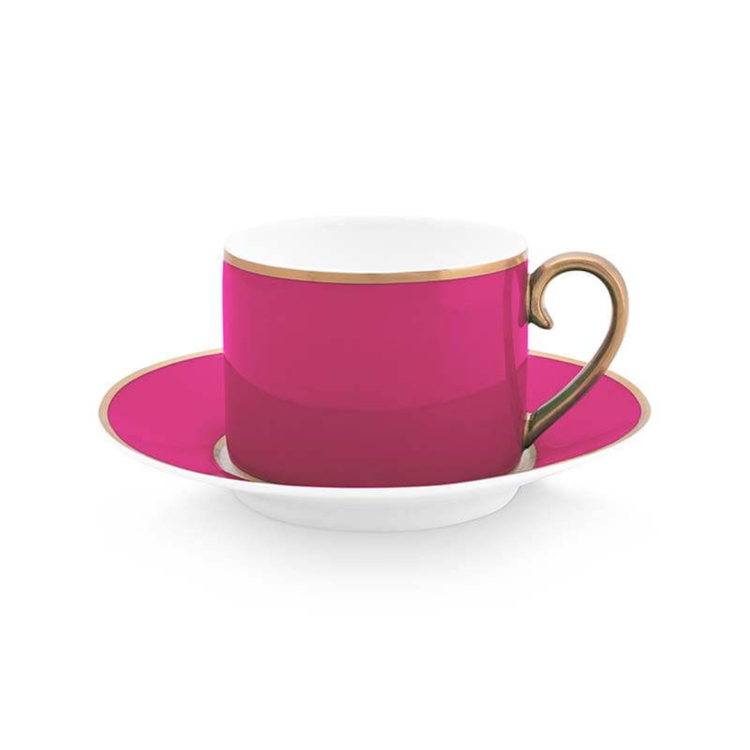 TAZA Y PLATO CAPUCHINO ROSADO CHIQUE