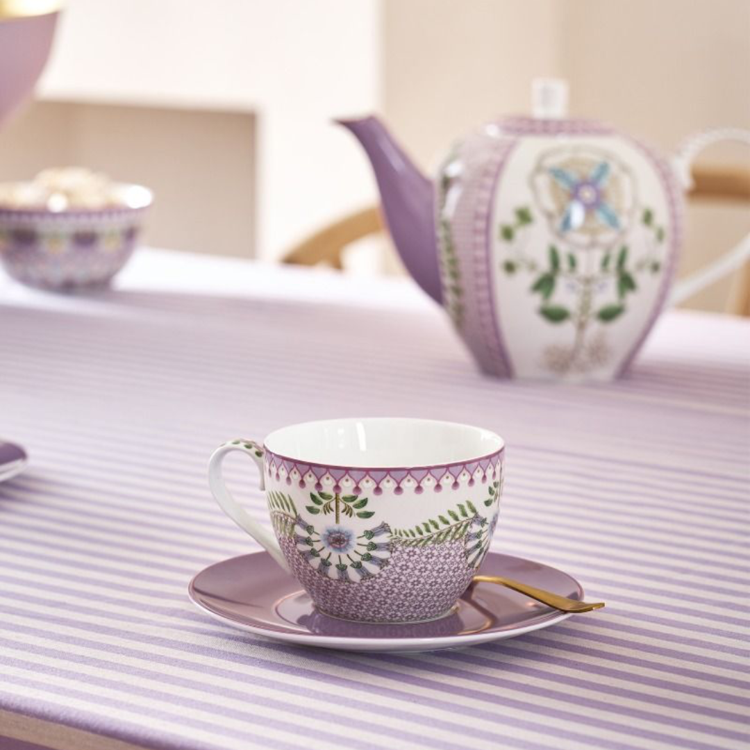 SET 2 TAZAS PARA CAPUCHINO Y PLATO LILY & LOTUS LILA280ML