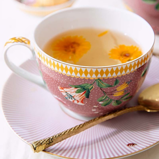 TAZA Y PLATO ROSA