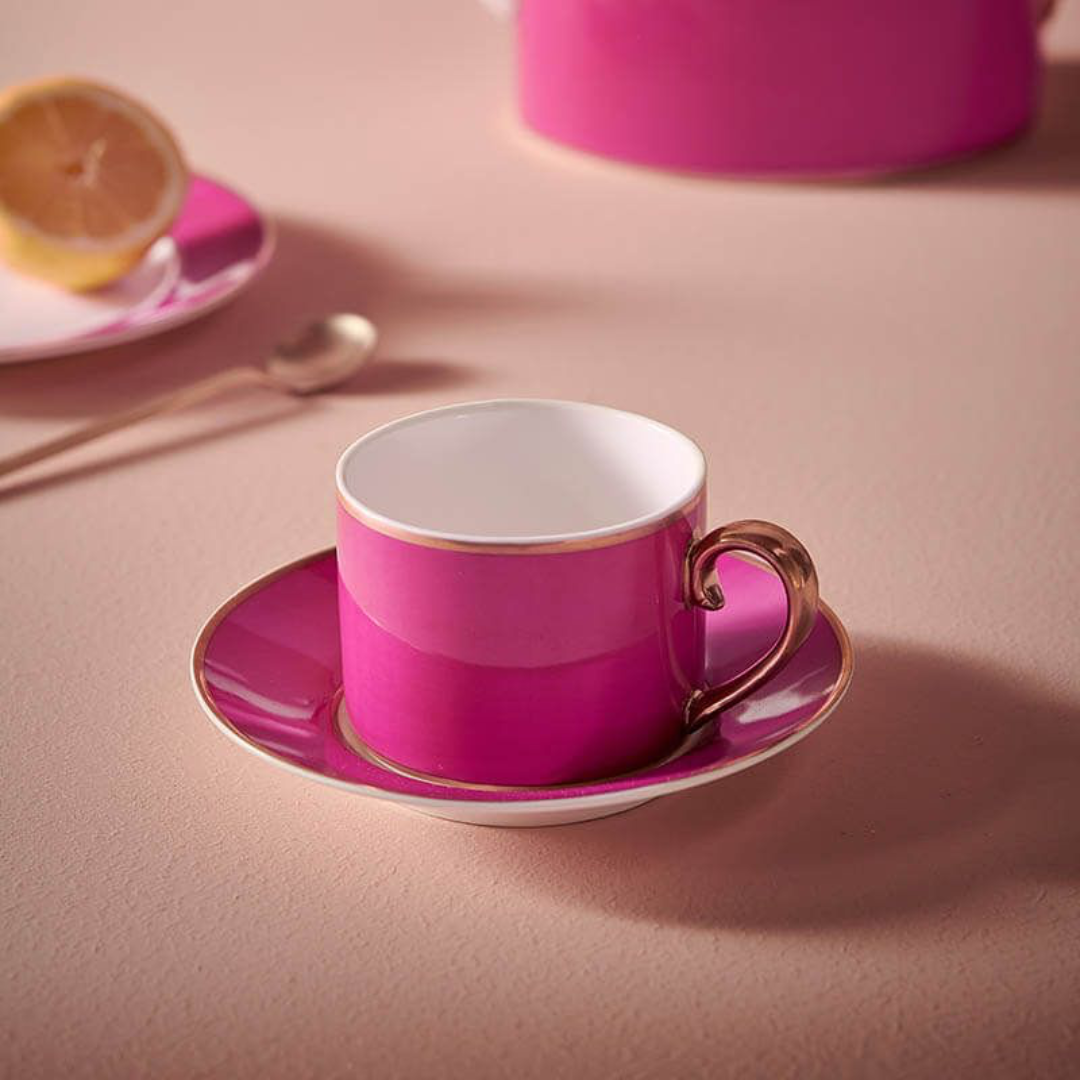 TAZA Y PLATO CAPUCHINO ROSADO CHIQUE