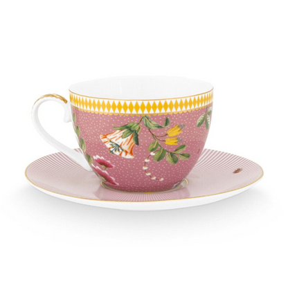 TAZA Y PLATO ROSA