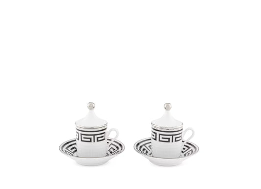 TAZA Y PLATO EXPRESO CON TAPA LABIRINTO NEGRO