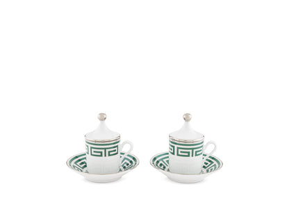 TAZA Y PLATO EXPRESO CON TAPA LABIRINTO SMERALDO