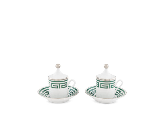 TAZA Y PLATO EXPRESO CON TAPA LABIRINTO SMERALDO