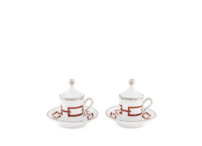 TAZA Y PLATO EXPRESO CON TAPA CATENE SCARLATTO