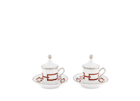 TAZA Y PLATO EXPRESO CON TAPA CATENE SCARLATTO