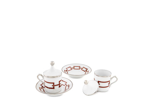 TAZA Y PLATO EXPRESO CON TAPA CATENE SCARLATTO