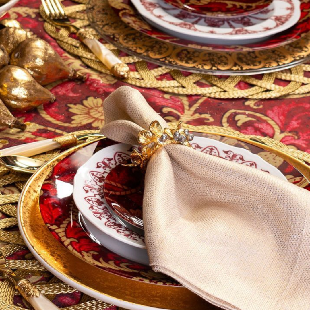 SERVILLETERO DORADO DE BAYAS DE INVIERNO